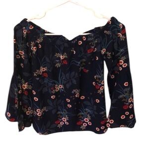 Japna Navy Floral Off the Shoulder Top Size Small